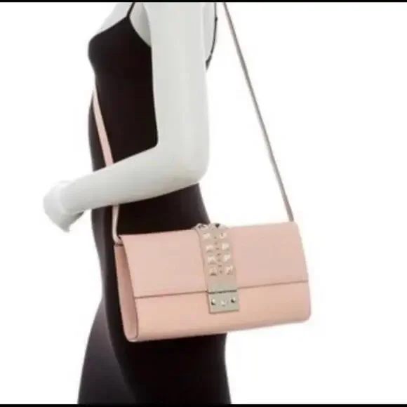 Valentino Cocotte Rose Pink Leather Silver Rockstud Envelope Shoulder Bag $895 - Picture 3 of 16